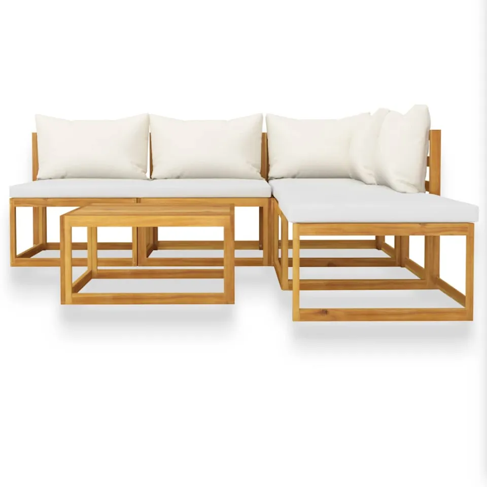 vidaXL 6-delige Loungeset met kussens massief acaciahout crème, foto 3