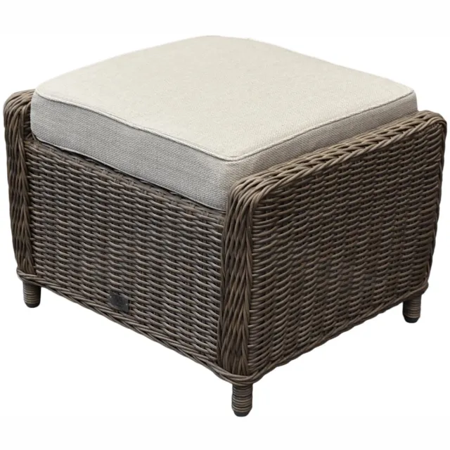 AVH-Collectie Ibiza voetenbank 64x52xH43 cm bruin wicker | naturel mixed weave kussen Bruin / Terre
