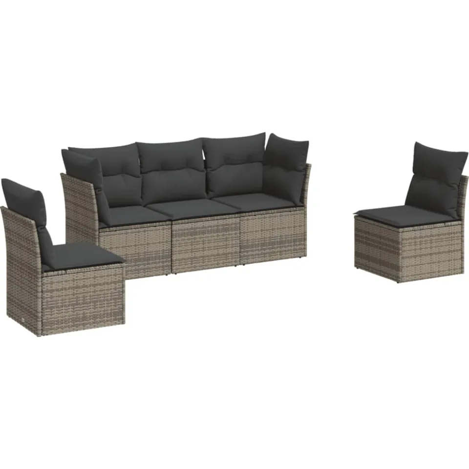 vidaXL 5-delige Loungeset met kussens poly rattan grijs, foto 3