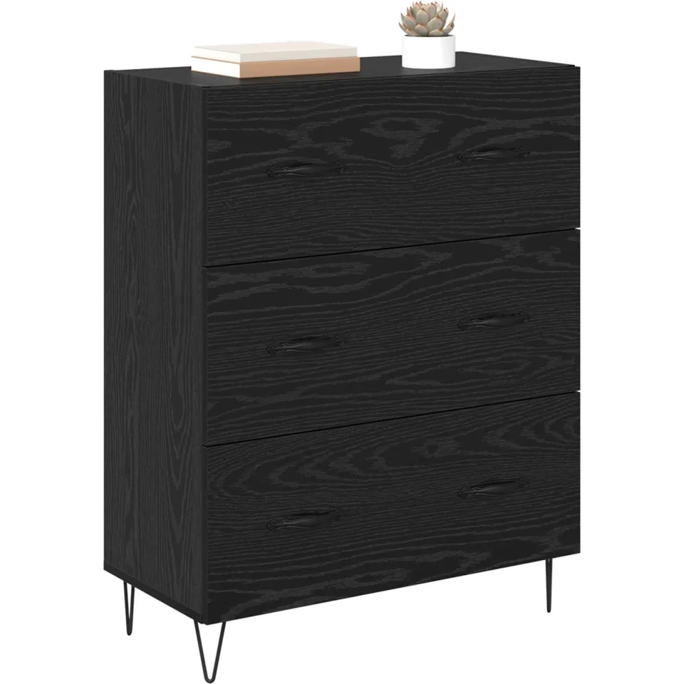 vidaXL Dressoir Zwart Eiken 69,5 x 34 x 90 cm Gemonteerd hout en ijzer, foto 2
