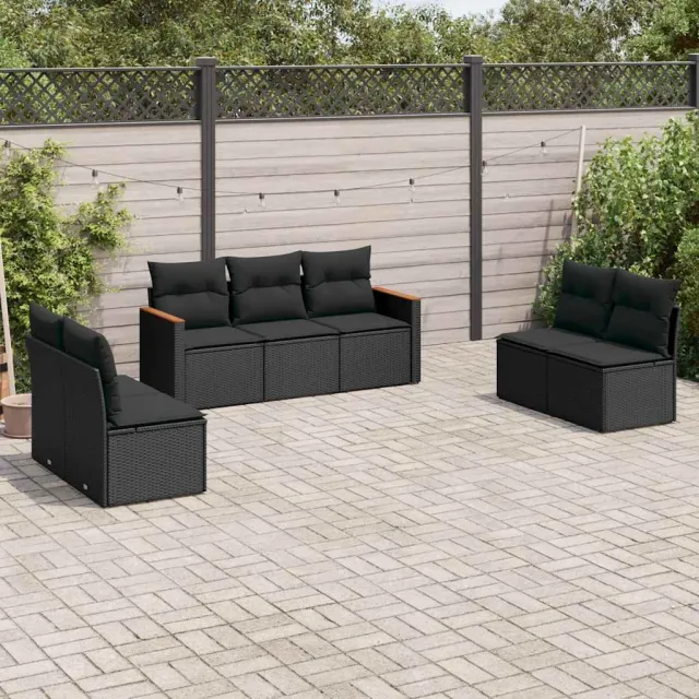 vidaXL 7-delige Loungeset met kussens poly rattan zwart, foto 2
