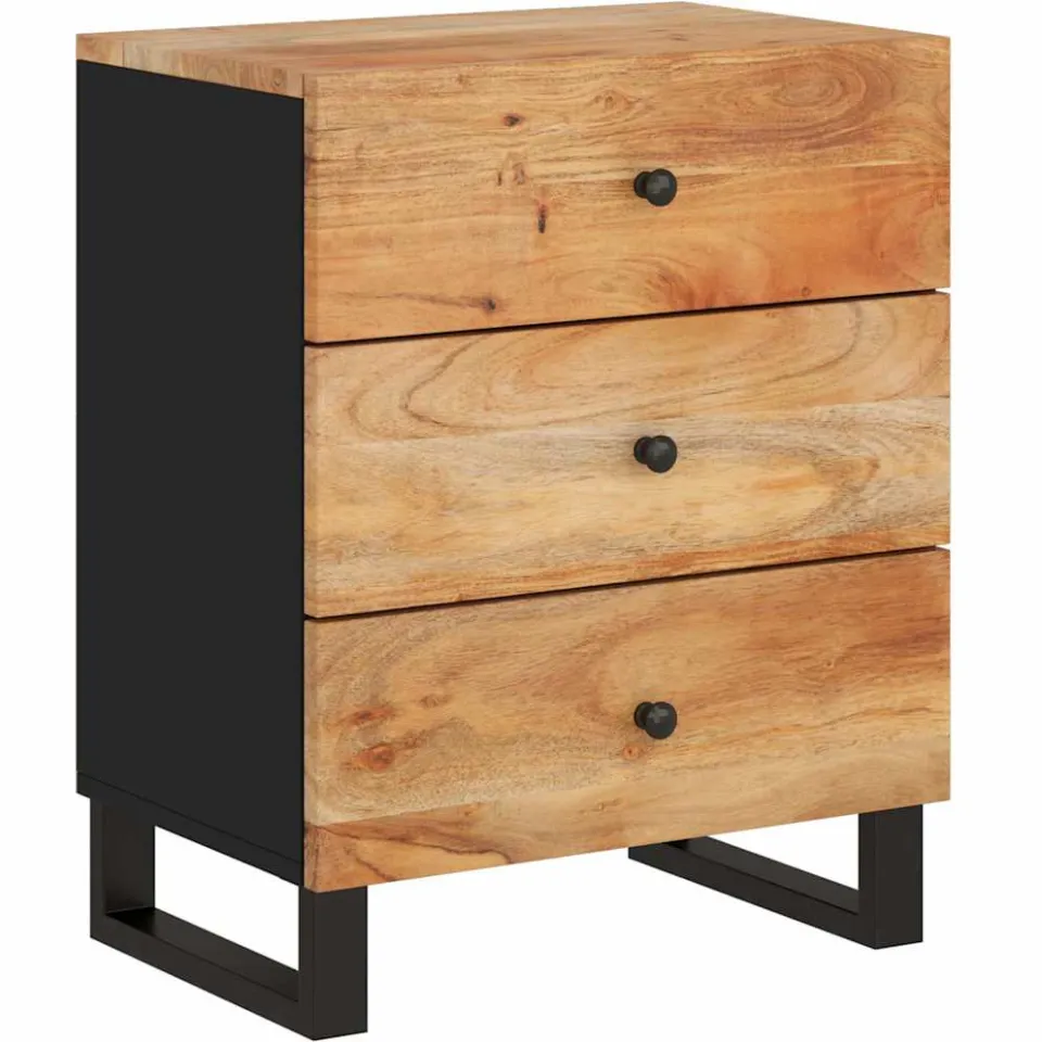 vidaXL Nachtkastje 50x33x62 cm massief acaciahout en bewerkt hout bruin, foto 3