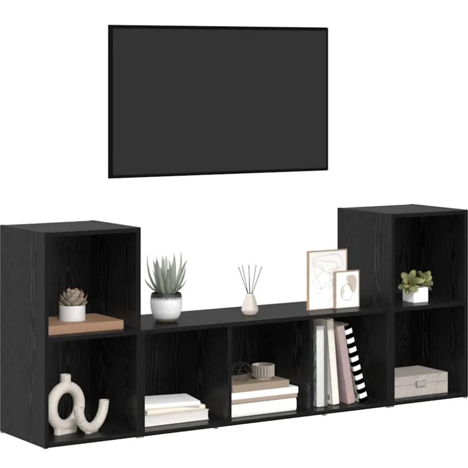 vidaXL Tv-meubelset 3 st 107 x 35 x 37 cm Zwart