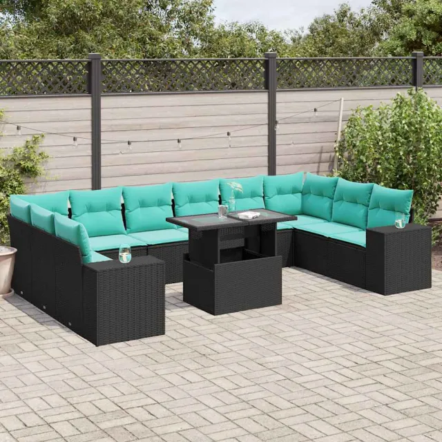 vidaXL 11-delige tuinbankset met kussens, zwart polyrotan, foto 2