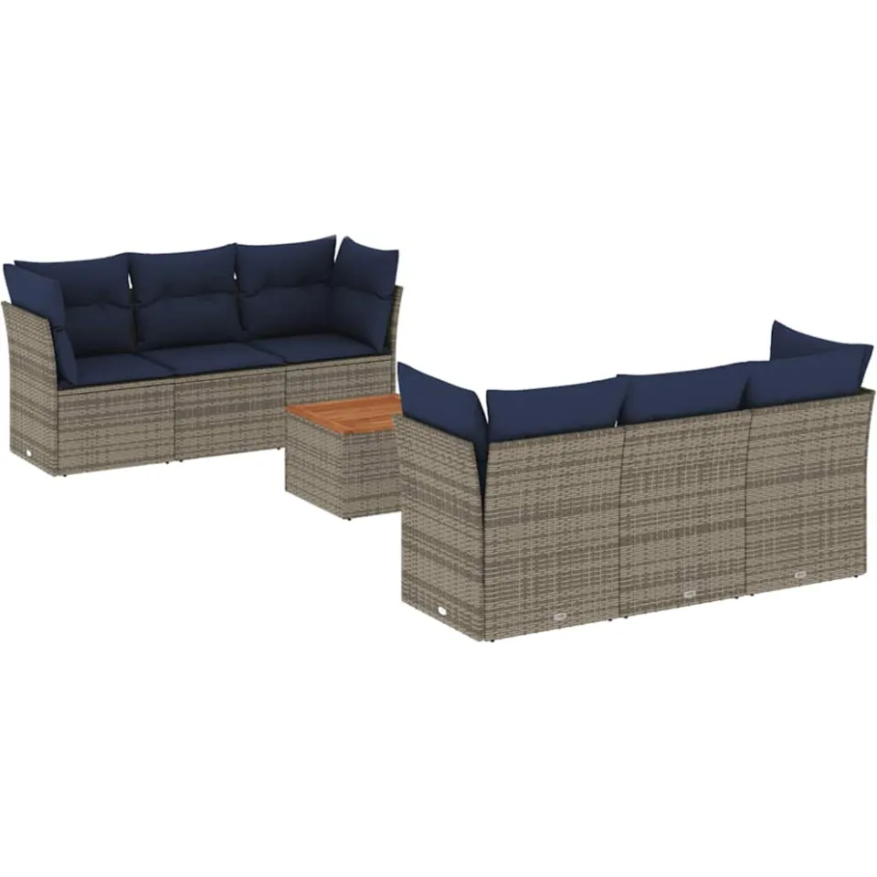 vidaXL 7-delige Loungeset met kussens poly rattan grijs, foto 3