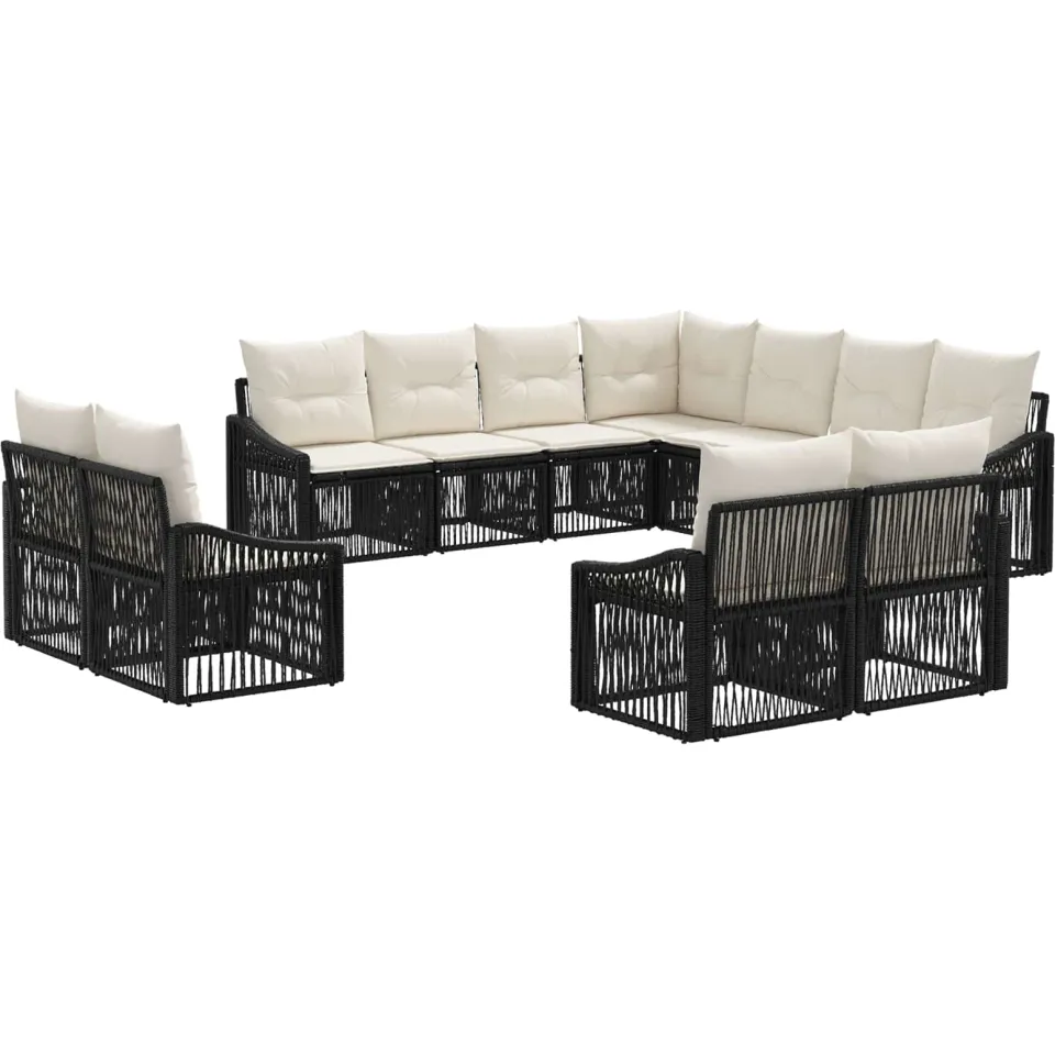 vidaXL Tuinbankenset 11 st 11-zits Zwart poly rattan, foto 4