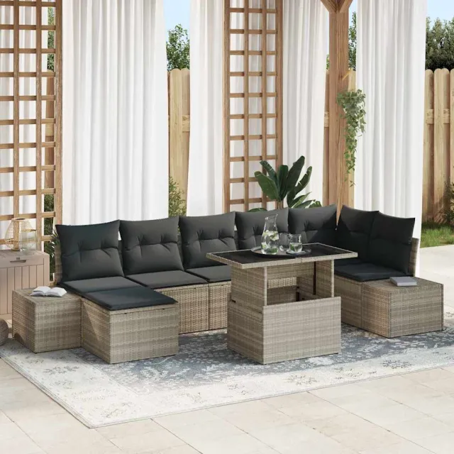 vidaXL Tuin Sofa Set 8 st Lichtgrijs poly rattan, foto 2