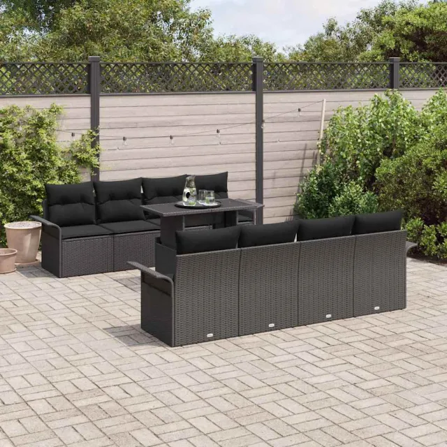 vidaXL Tuin Sofa Set 9 st Zwart poly rattan, foto 2