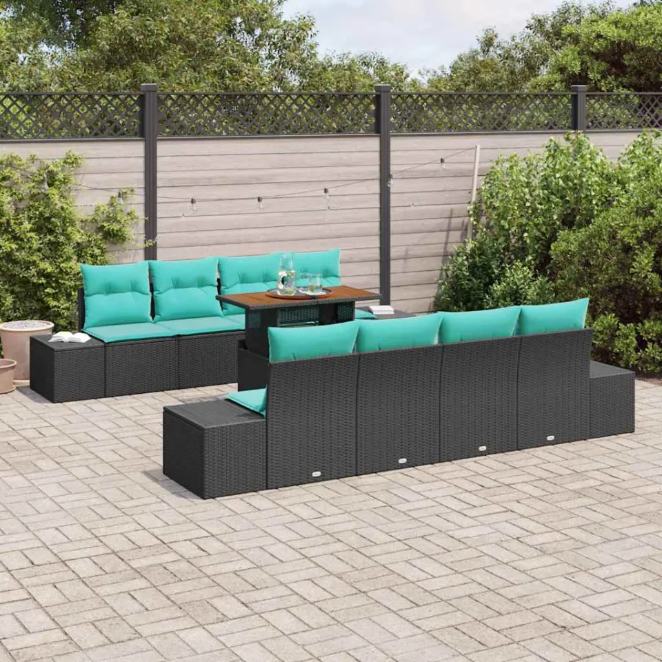 vidaXL Tuin Sofa Set 9 st Zwart Poly riet, foto 3