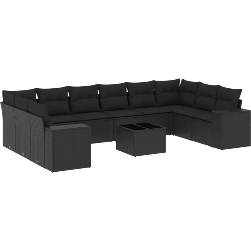 vidaXL 11-delige Loungeset met kussens poly rattan zwart