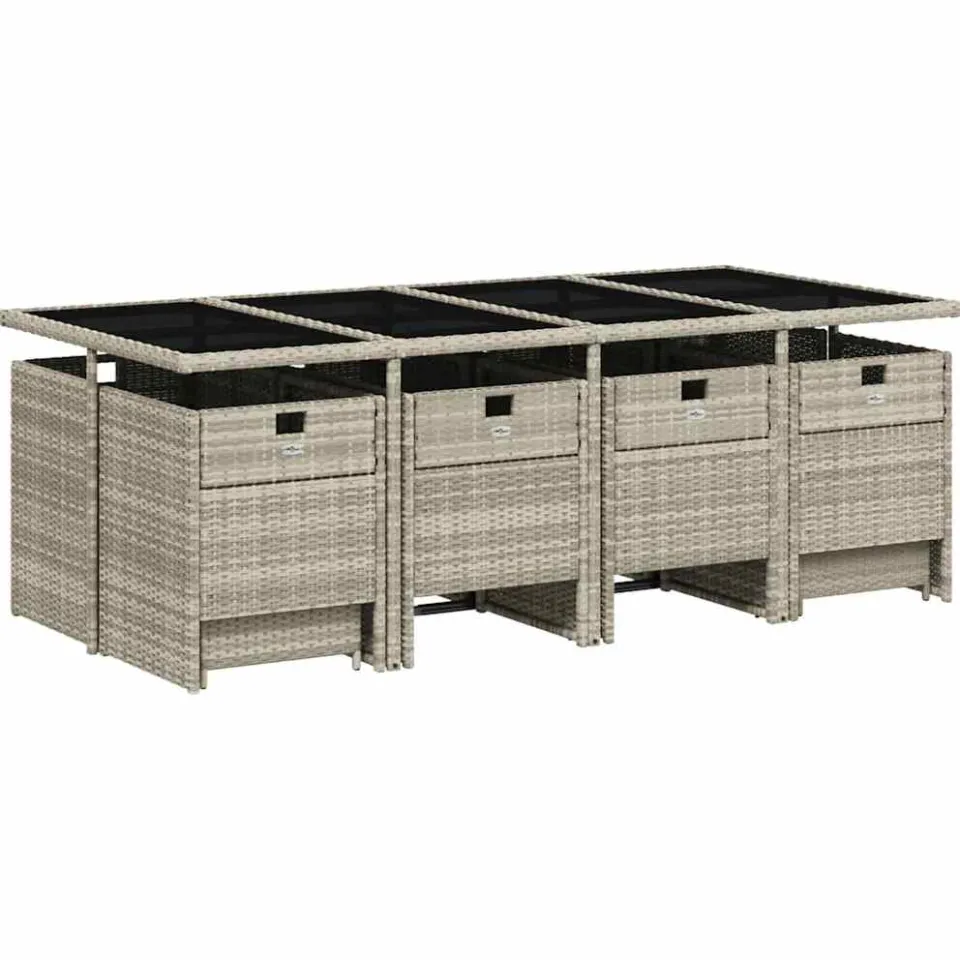 vidaXL 13-delige Tuinset met kussens poly rattan lichtgrijs