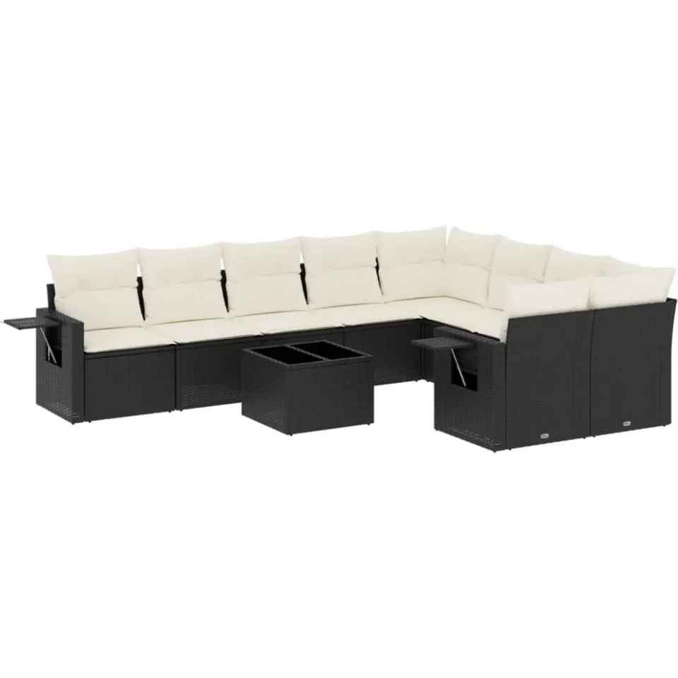 vidaXL 10-delige Loungeset met kussens poly rattan zwart, foto 3