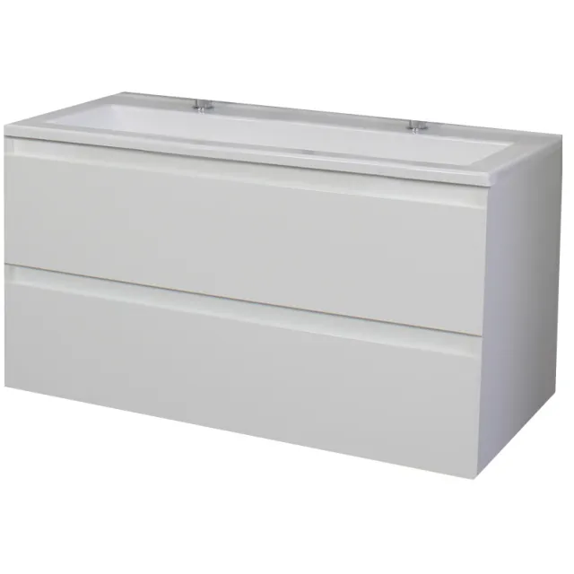 Boss & Wessing Badkamermeubel BWS Pepper Acryl Wastafel Twee Kraangaten 100x55x46 cm Wit