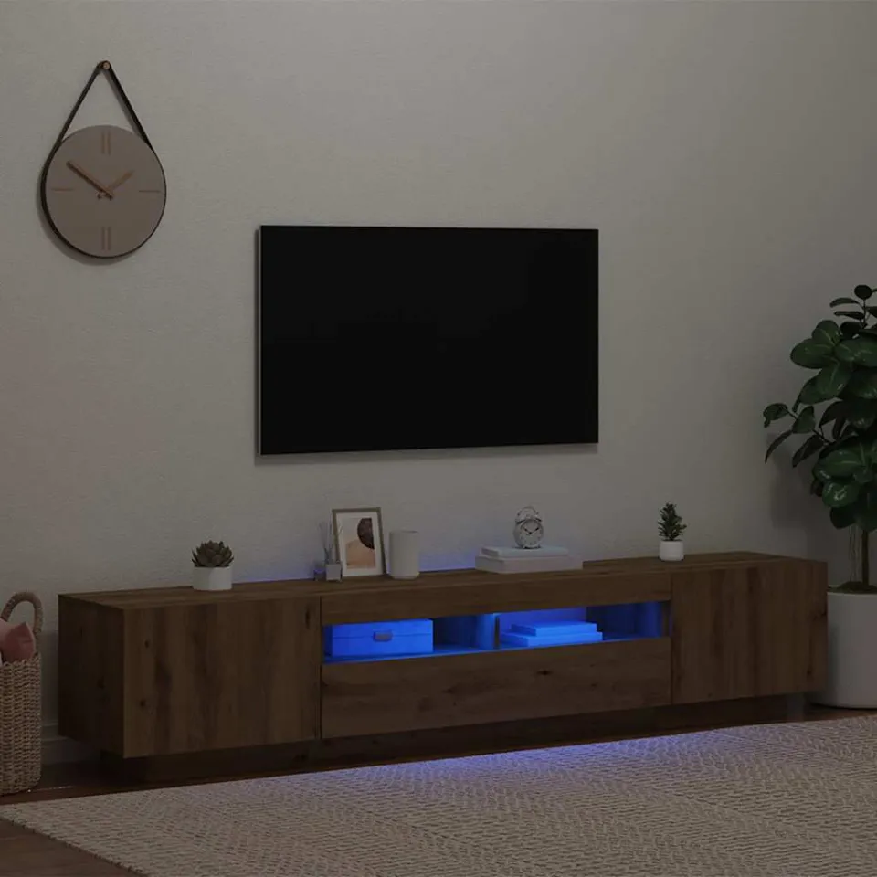 vidaXL Tv-meubel met LED 200x35x40 cm bewerkt hout artisanaal eiken, foto 2