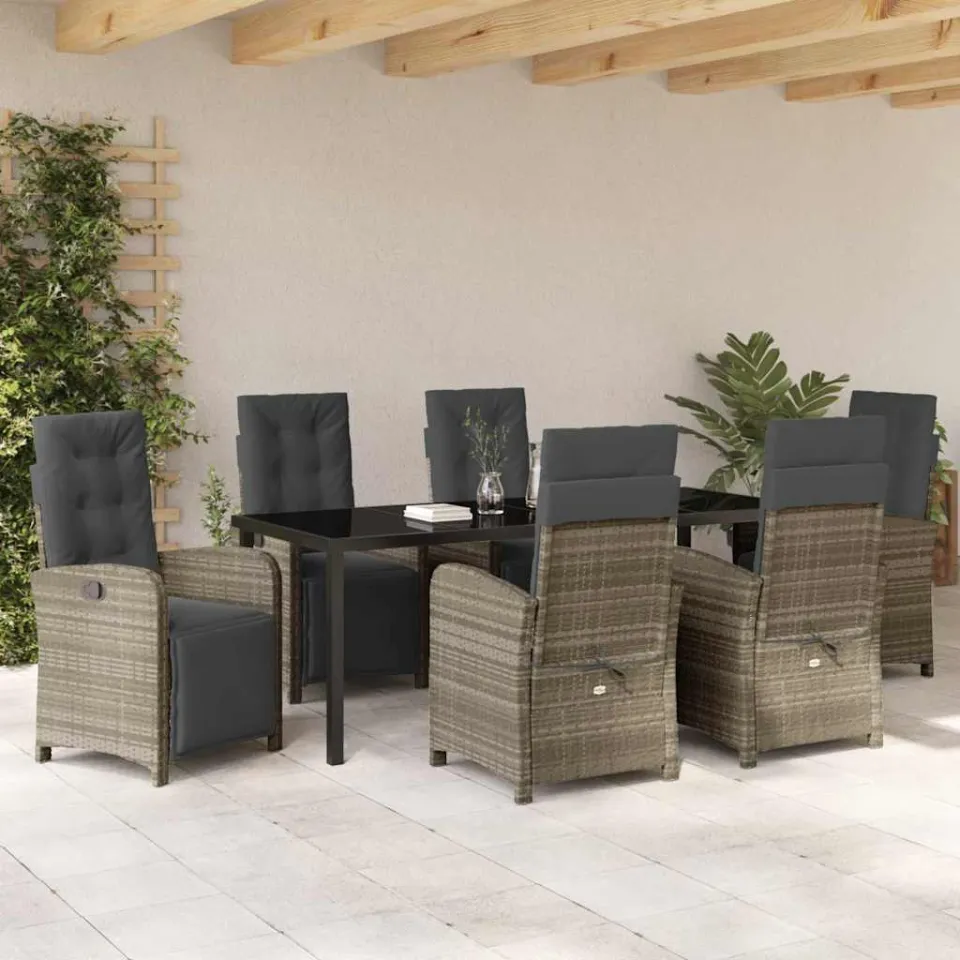 vidaXL Tuin eettafelset 7 st Lichtgrijs poly rattan, foto 3