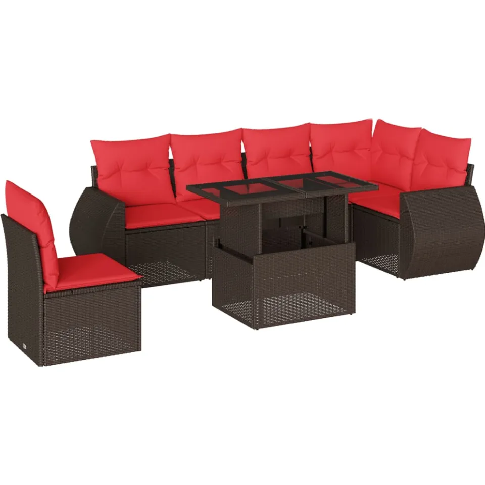 vidaXL 7-delige tuinbankset met kussens, bruin polyrotan, foto 3