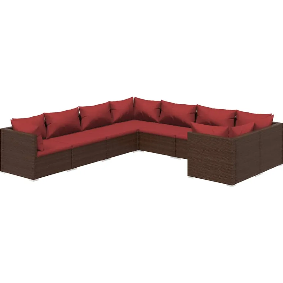 vidaXL 8-delige Loungeset met kussens poly rattan bruin, foto 3