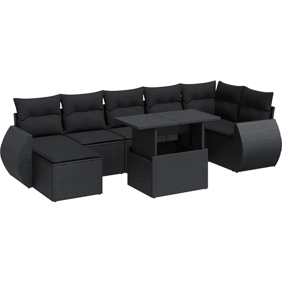 vidaXL 8-delige Loungeset met kussens poly rattan zwart, foto 3
