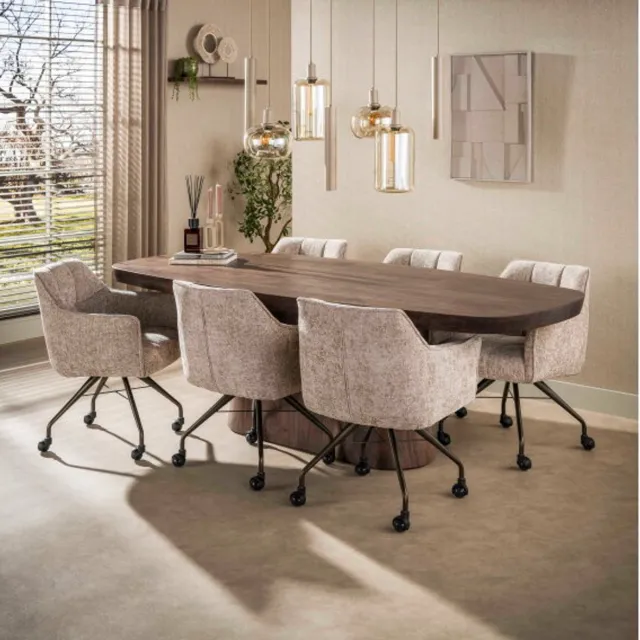 Meubelplaats Eettafel Arcadia deens ovaal Acacia 240x105x77 cm - drift brown Bruin