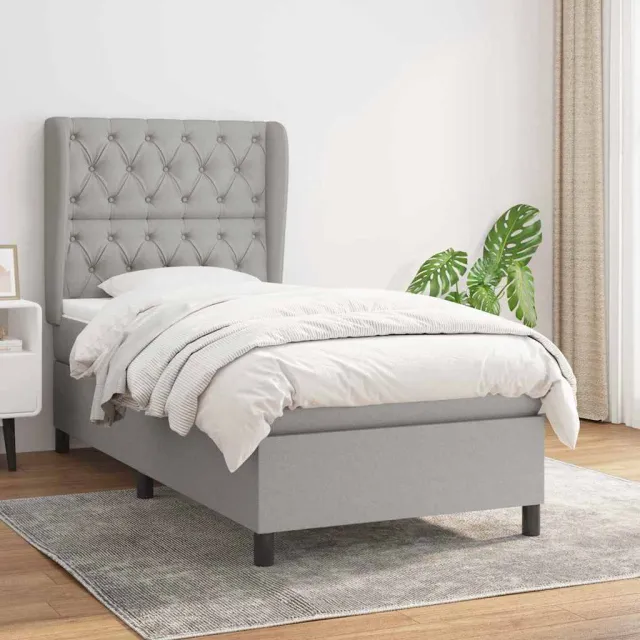 vidaXL Boxspring met matras stof lichtgrijs 80x200 cm grijs