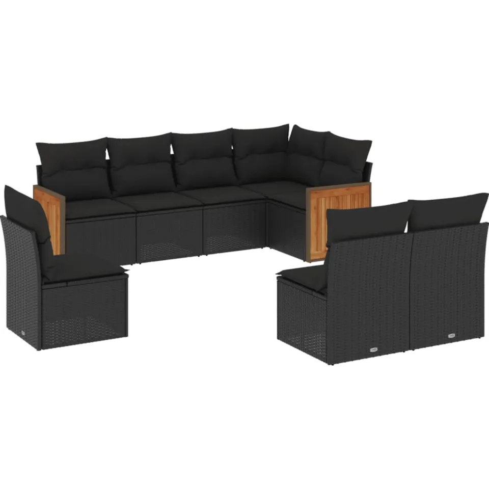 vidaXL 8-delige Loungeset met kussens poly rattan zwart, foto 3