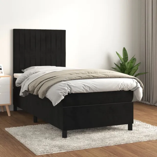 vidaXL Boxspring met matras fluweel zwart 100x200 cm