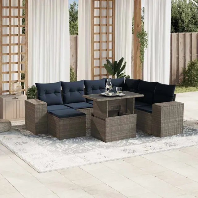 vidaXL 8-delige tuinbankset met kussens, grijs polyrotan, foto 2