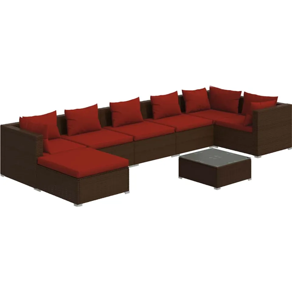 vidaXL 8-delige Loungeset met kussens poly rattan bruin, foto 3