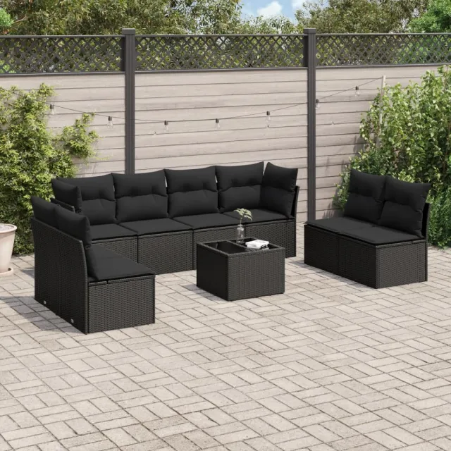 vidaXL 9-delige Loungeset met kussens poly rattan zwart, foto 2
