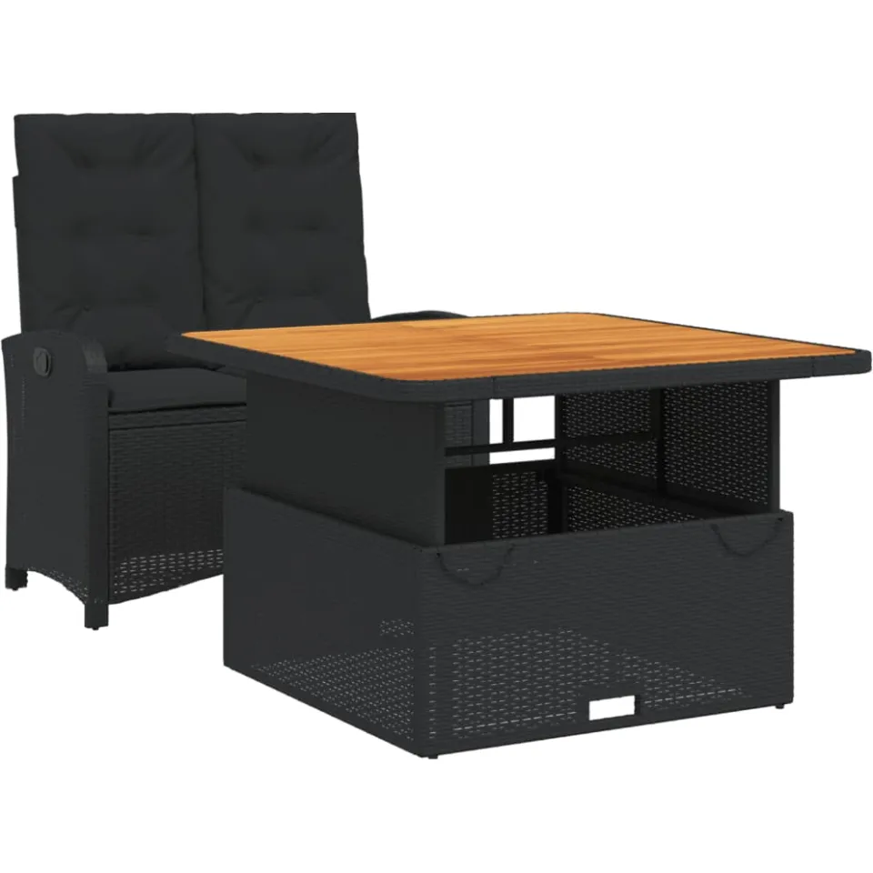 vidaXL 2-delige Tuinset met kussens poly rattan zwart