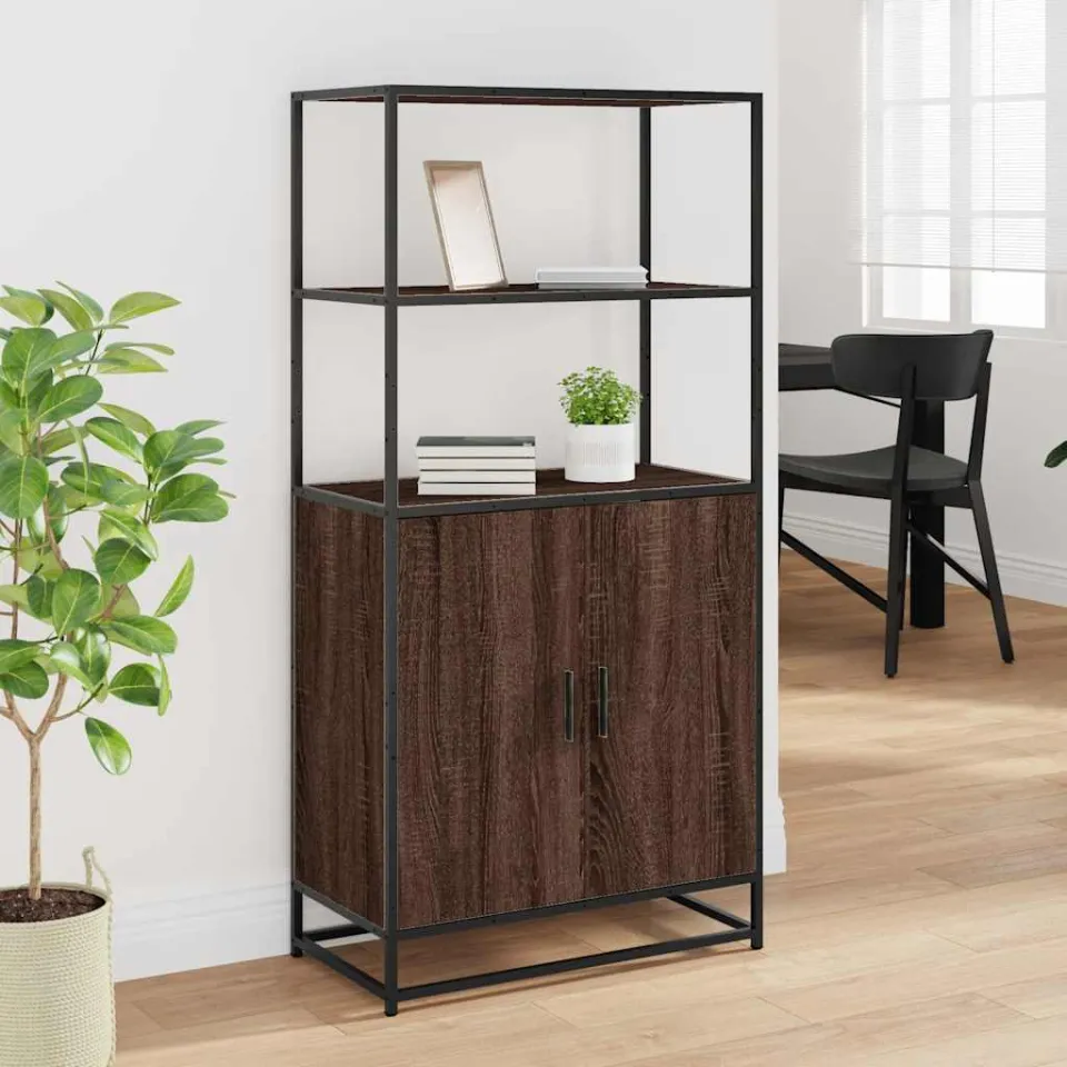 vidaXL Hoge kast 68x35x139 cm bewerkt hout en metaal bruin eikenkleur, foto 2