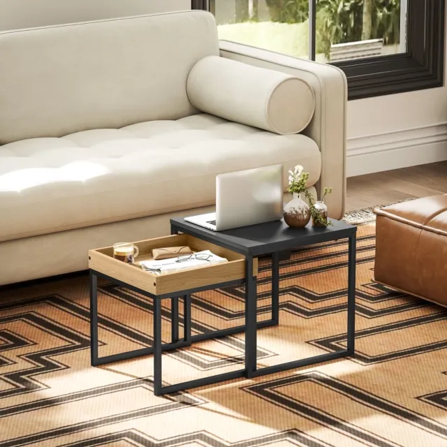 CHICFURN Salontafel - 2-delige set - Nestbaar - U-frame - Zwart