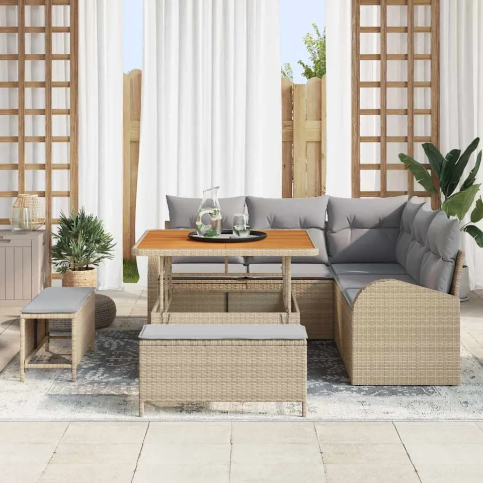 vidaXL Tuinbankenset 8 st Beige poly rattan, foto 3