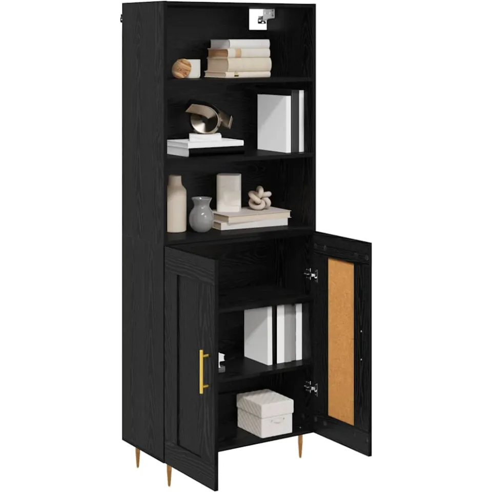 vidaXL Hoge kast Zwart Eiken 69,5 x 34 x 180 cm Bewerkt hout