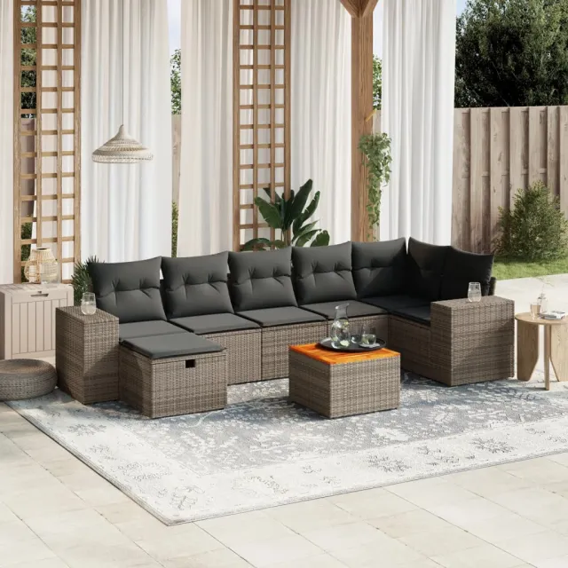 vidaXL 8-delige Loungeset met kussens poly rattan grijs, foto 2