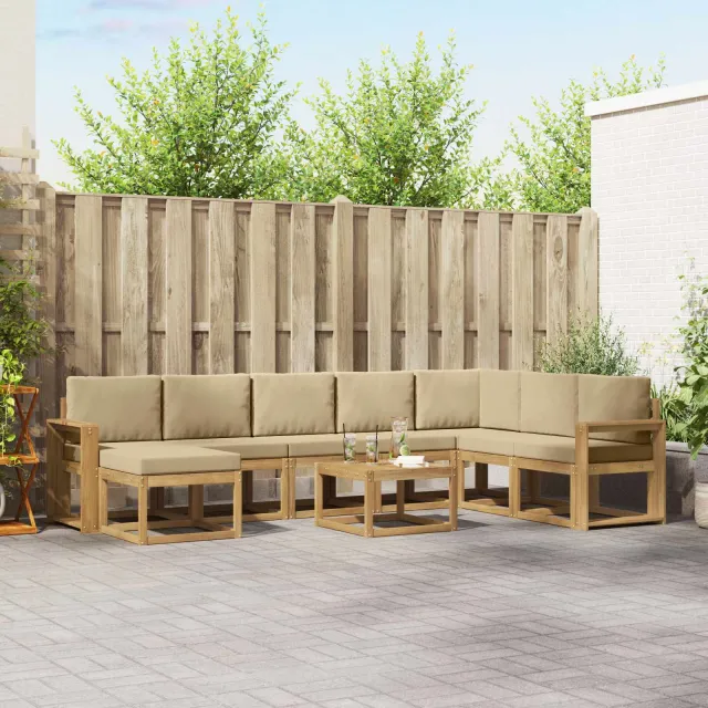 vidaXL Buiten bankenset 9 st 8-zits Wit en Beige