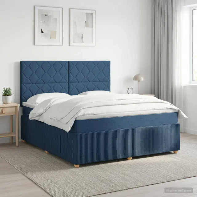 vidaXL Boxspringbed met matras met hoofdeinde Blauw 140 x 200 cm Stof
