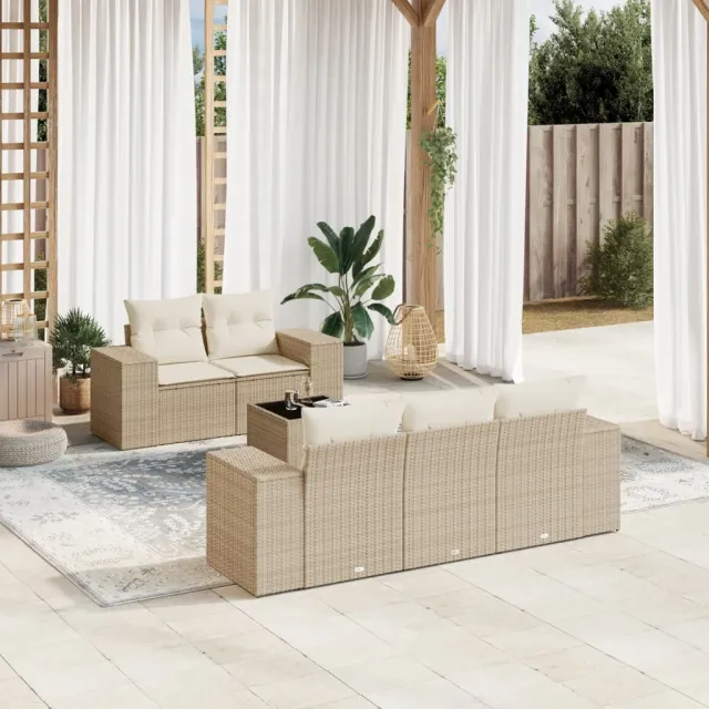 vidaXL 6-delige Loungeset met kussens poly rattan beige, foto 2