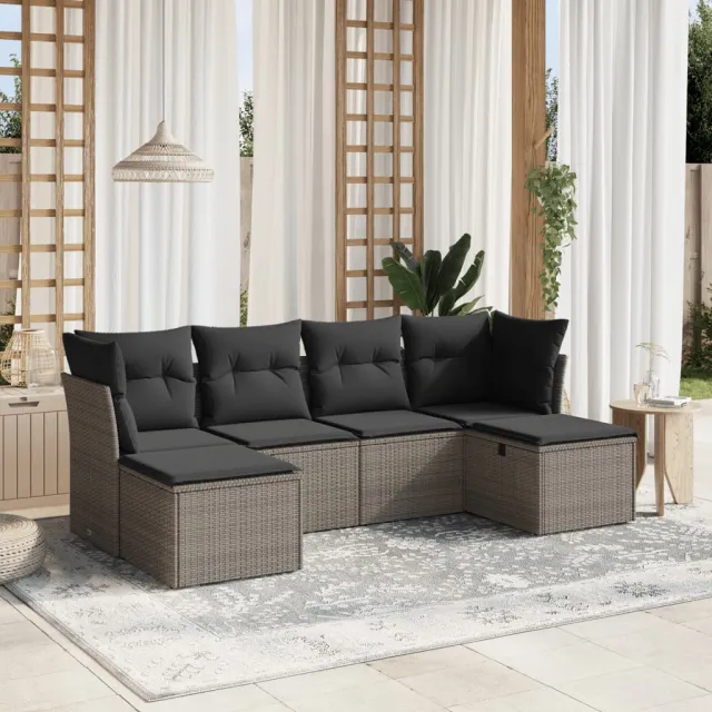 vidaXL 6-delige Loungeset met kussens poly rattan grijs, foto 2