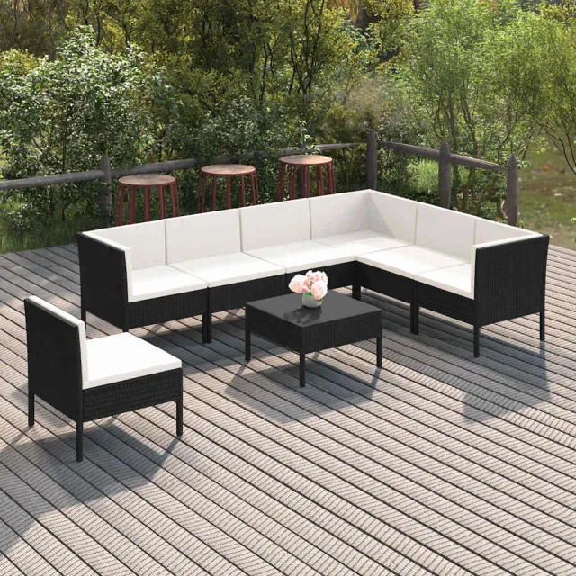 vidaXL 8-delige Loungeset met kussens poly rattan zwart, foto 2