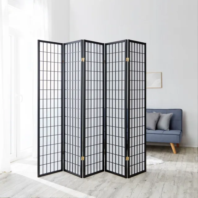 Homestyle4u Kamerscherm - 220x175 cm - Zwart - 5-delig - Shoji