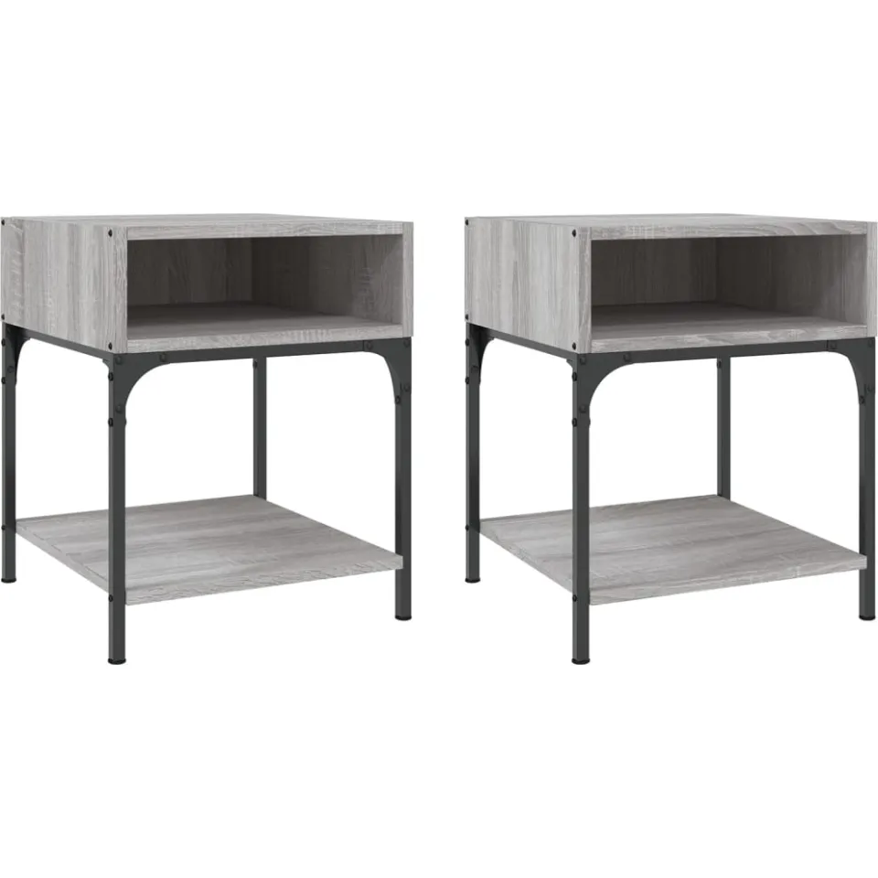 vidaXL Nachtkastjes 2 st 40x41x50 cm bewerkt hout grijs sonoma eiken, foto 3