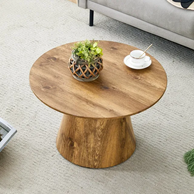 MODENUIT Salontafel - Ronde Bijzettafel Voor Woonkamer En Balkon - Houtlook MDF - Diameter 60 x 35 Cm - Houtkleur