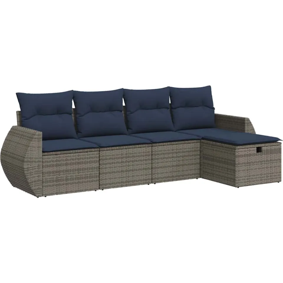 vidaXL 5-delige Loungeset met kussens poly rattan grijs, foto 3