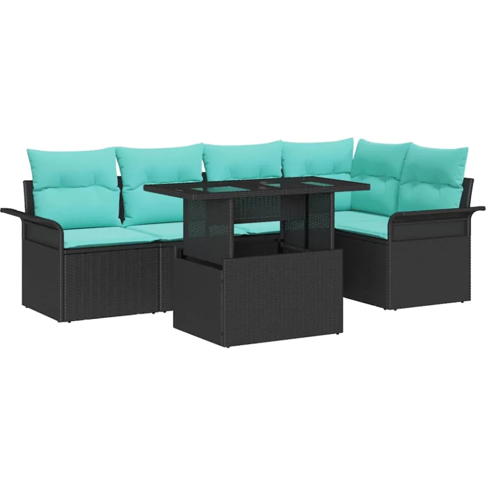 vidaXL Tuin Sofa Set 6 st Zwart [Synthetisch]: Poly Rattan