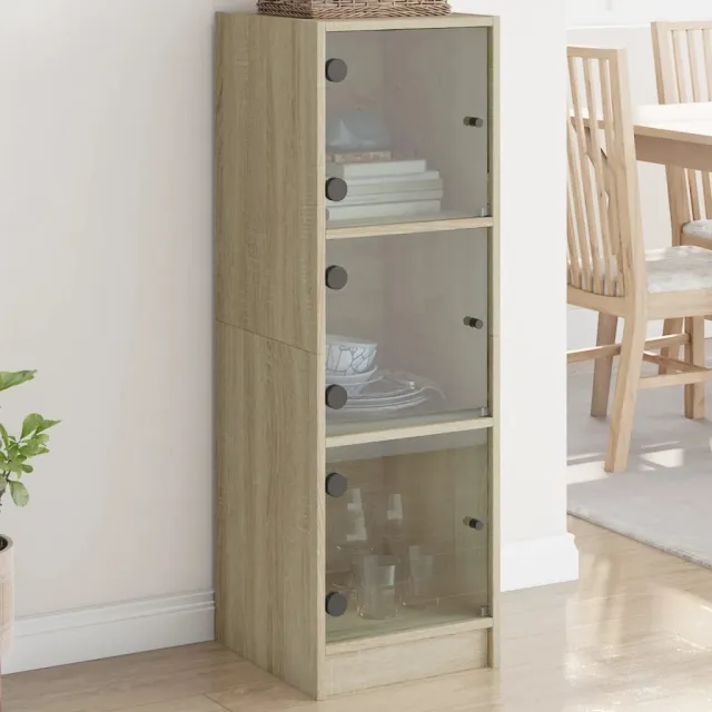 vidaXL Hoge kast met glazen deuren 35x37x109 cm sonoma eikenkleurig Bruin