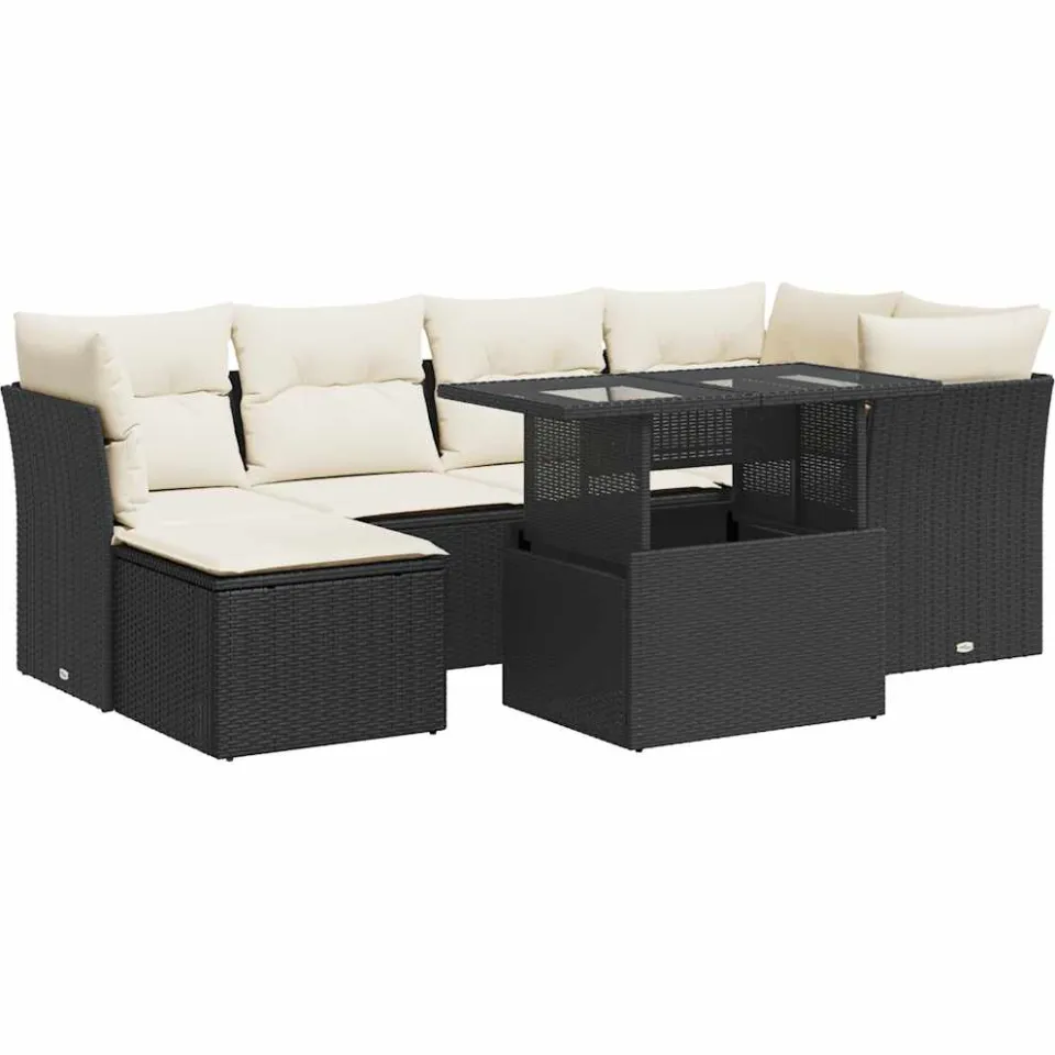 vidaXL 7-delige Loungeset met kussens poly rattan zwart, foto 3