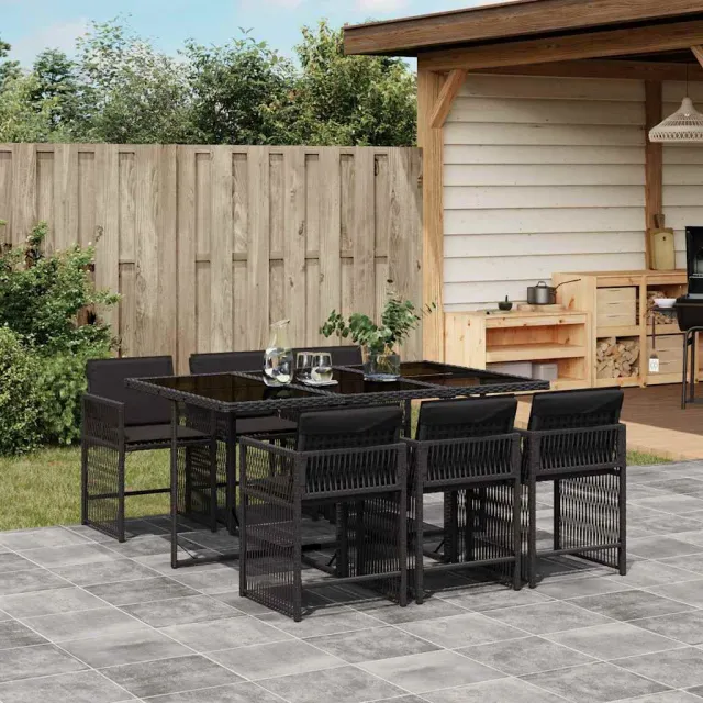 vidaXL 7-delige Tuinset met kussens poly rattan zwart, foto 2