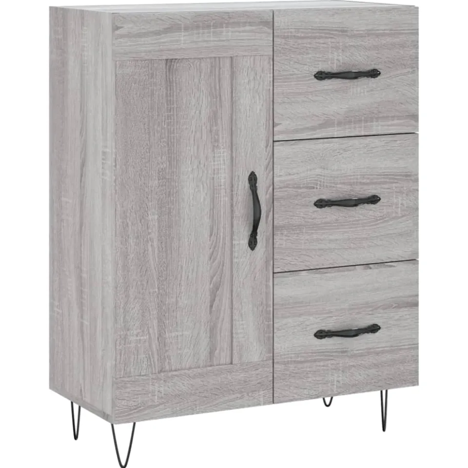 vidaXL Dressoir 69,5x34x90 cm bewerkt hout grijs sonoma eikenkleurig, foto 3