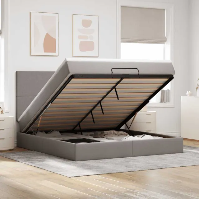 vidaXL Ottoman bed met matras en LED's 180x200cm stof taupe